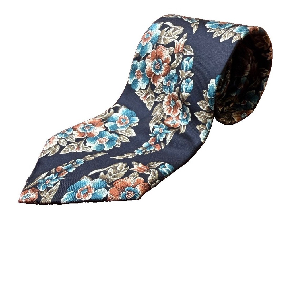 Vintage Oscar de la Renta Floral Tie 4" Wide Black Teal Rust Neckwear.
